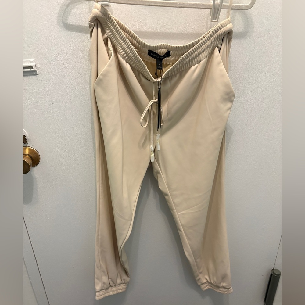 Women’s Vegan Leather Cream Joggers